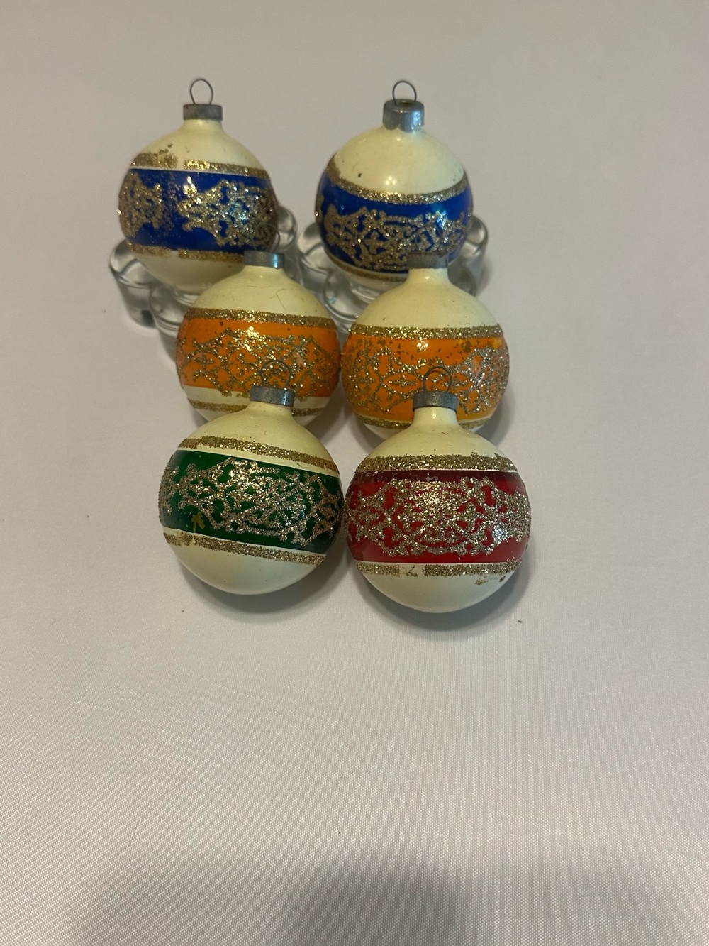 Vintage Multi-Color Glitter Band Holiday Ornaments - 6 Pack